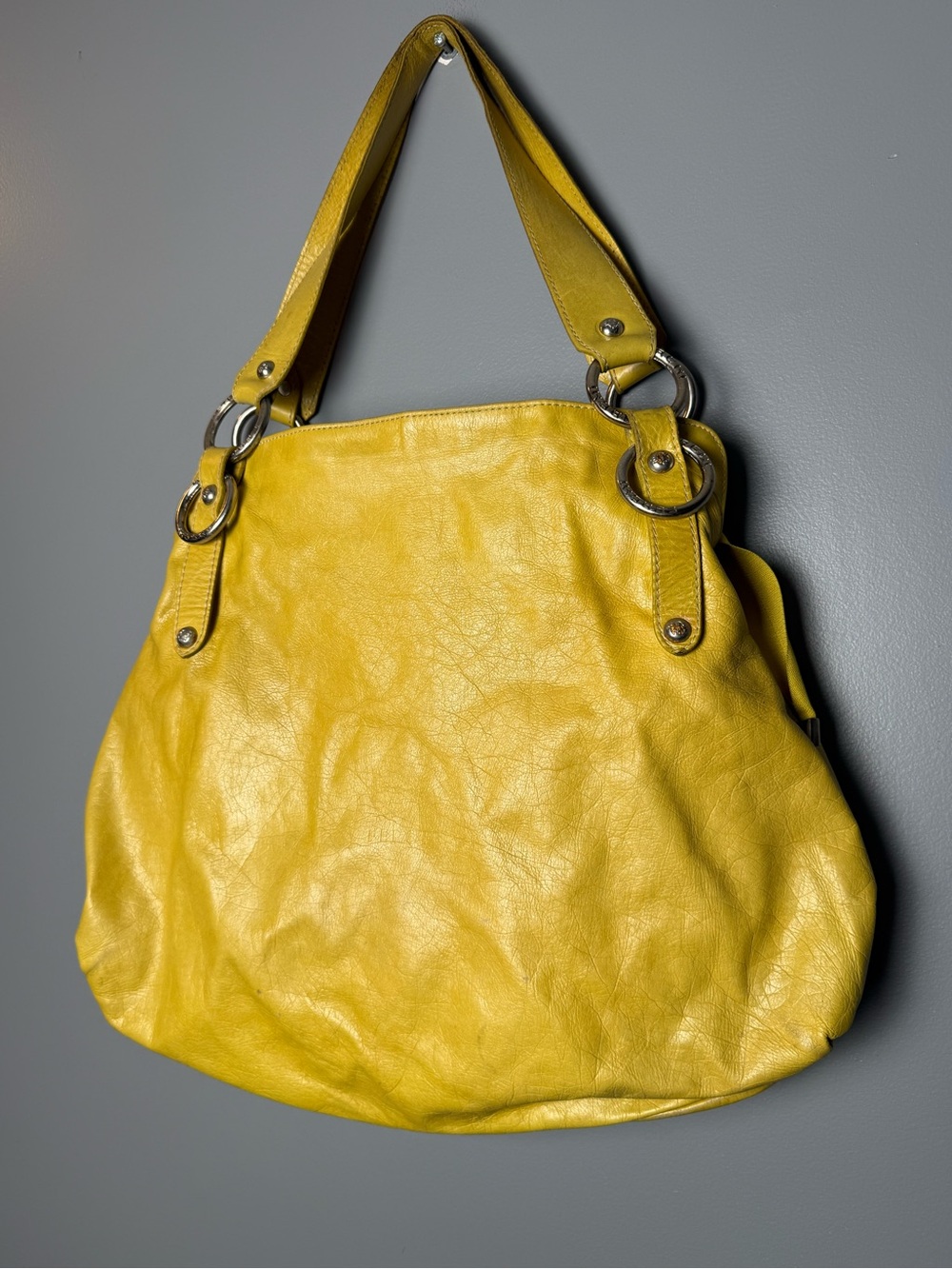 Ferchi Vintage Slouchy Yellow Leather Shoulder Bag Made in Spain